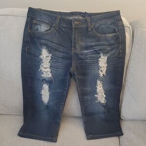 VIP Dark Blue Ripped Up Capri Jeans